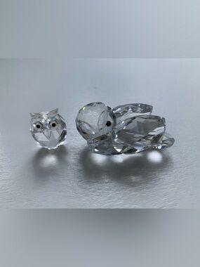 Vintage Swarovski Crystal Owl Figurine Set of 2 With Eyes